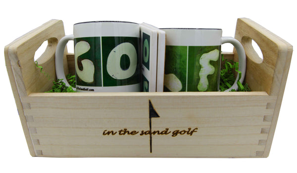 GOLF Gift Set - Wooden Tray 2 Mugs & 2 Coasters